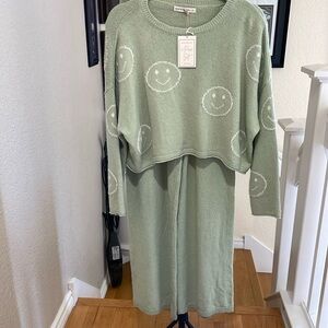 Green Smiley Face Knit Jumpsuit